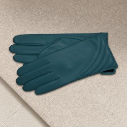 Belsac, kort skindhandske i teal med tuber p oversiden 