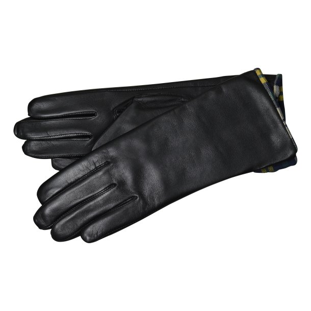 Belsac, skindhandske i sort med fint ternet for