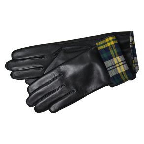 Belsac, skindhandske i sort med fint ternet for