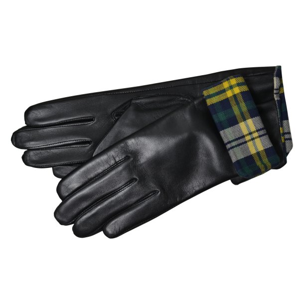 Belsac, skindhandske i sort med fint ternet for