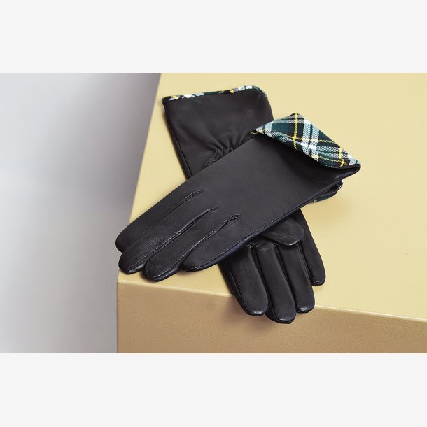 Belsac, skindhandske i sort med fint ternet for