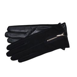 Belsac, sort skindhandske med lynls og ruskind p oversiden