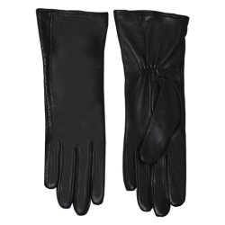 Belsac, lang skindhandske i sort med detaljer i krokoprget skind