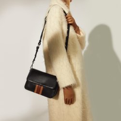 Nasha, Belsac sort crossbody i skind med lodrette striber i  kontrastfarver