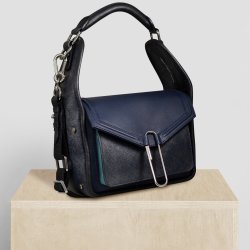 Ayako, Belsac mørkeblå skuldertaske i skind med stort rum og flotte detaljer