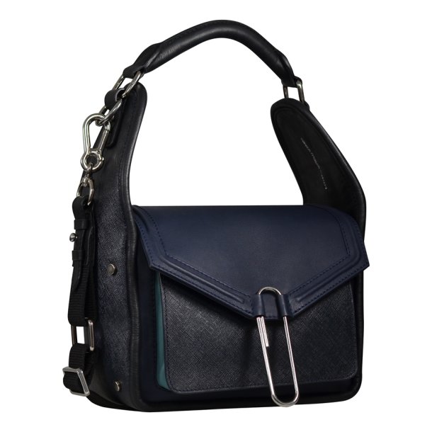 Ayako, Belsac mørkeblå skuldertaske i skind med stort rum og flotte detaljer