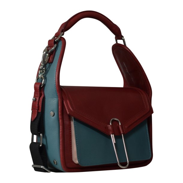 Ayako, Belsac mørk rød/blå skuldertaske/crossbody i skind med stort rum og flotte detaljer