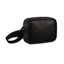 Hisano, Belsac sort bæltetaske i skind med kraftig rem