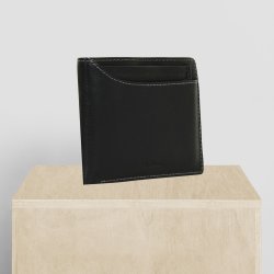 Belsac sort tofljet herrepung i skind med kontraststikninger og kortlomme p forside