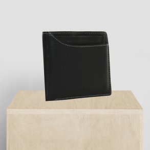 Belsac sort tofljet herrepung i skind med kontraststikninger og kortlomme p forside